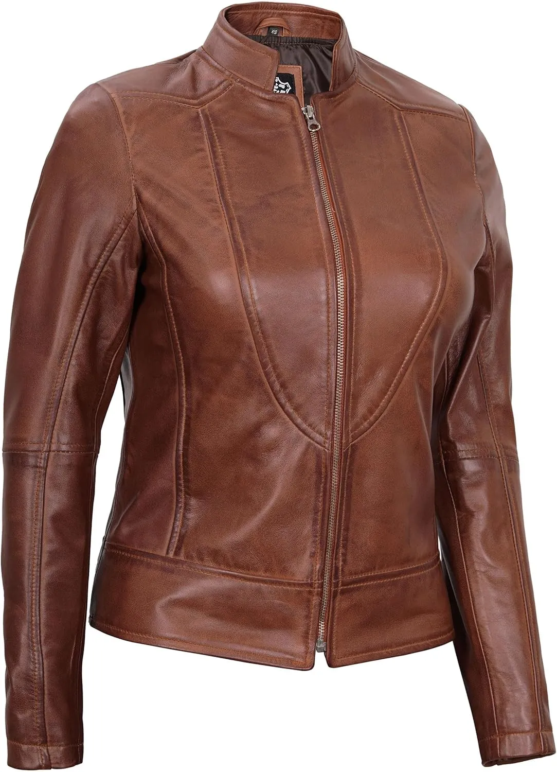 fjackets Black Leather Jacket Women - Cafe Racer Real Leather Jackets Women