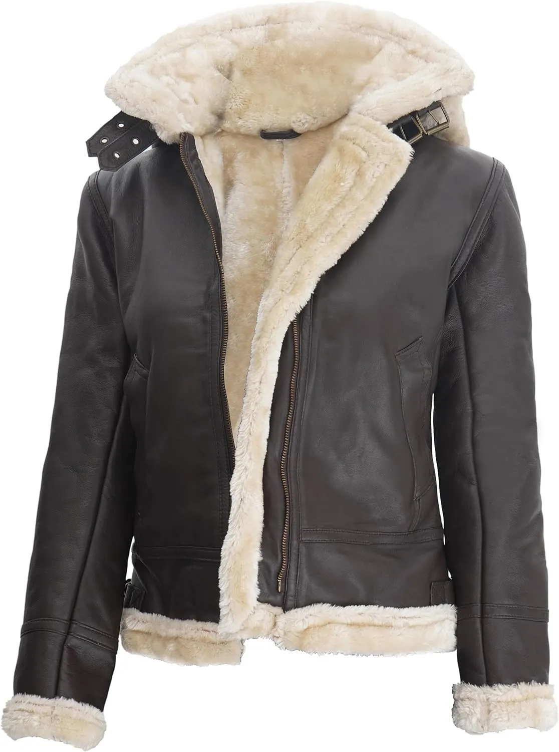 fjackets Womens Shearling Jacket - Real Lambskin Dark Brown Leather Jackets | [1309337] Mari, 3XL