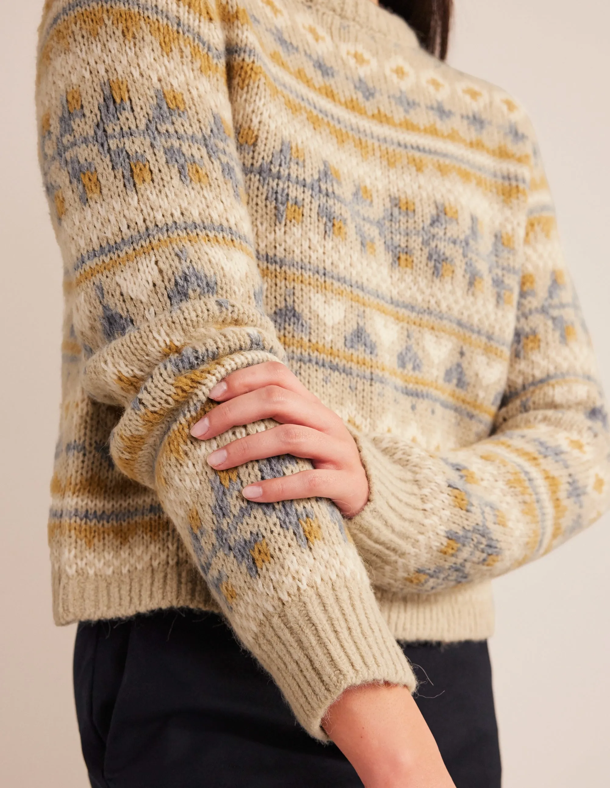 Fluffy Fair Isle Jumper-Oatmeal Melange Fairisle