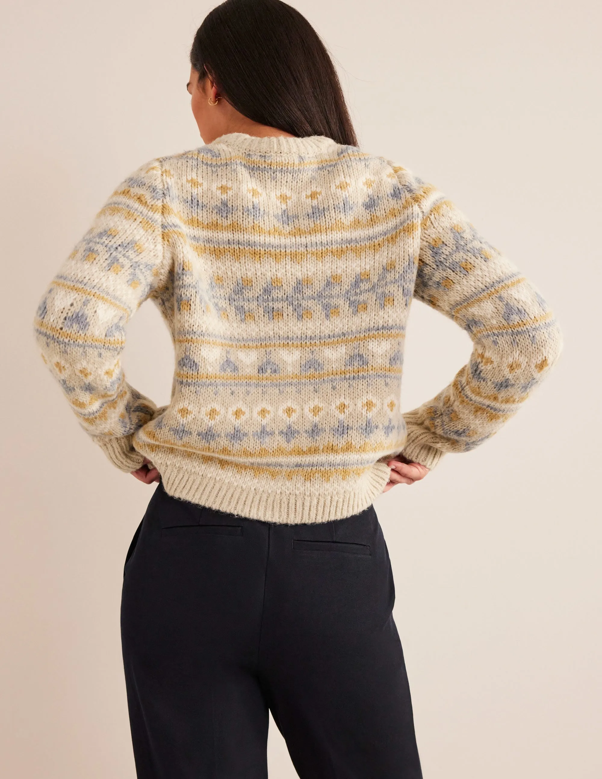 Fluffy Fair Isle Jumper-Oatmeal Melange Fairisle