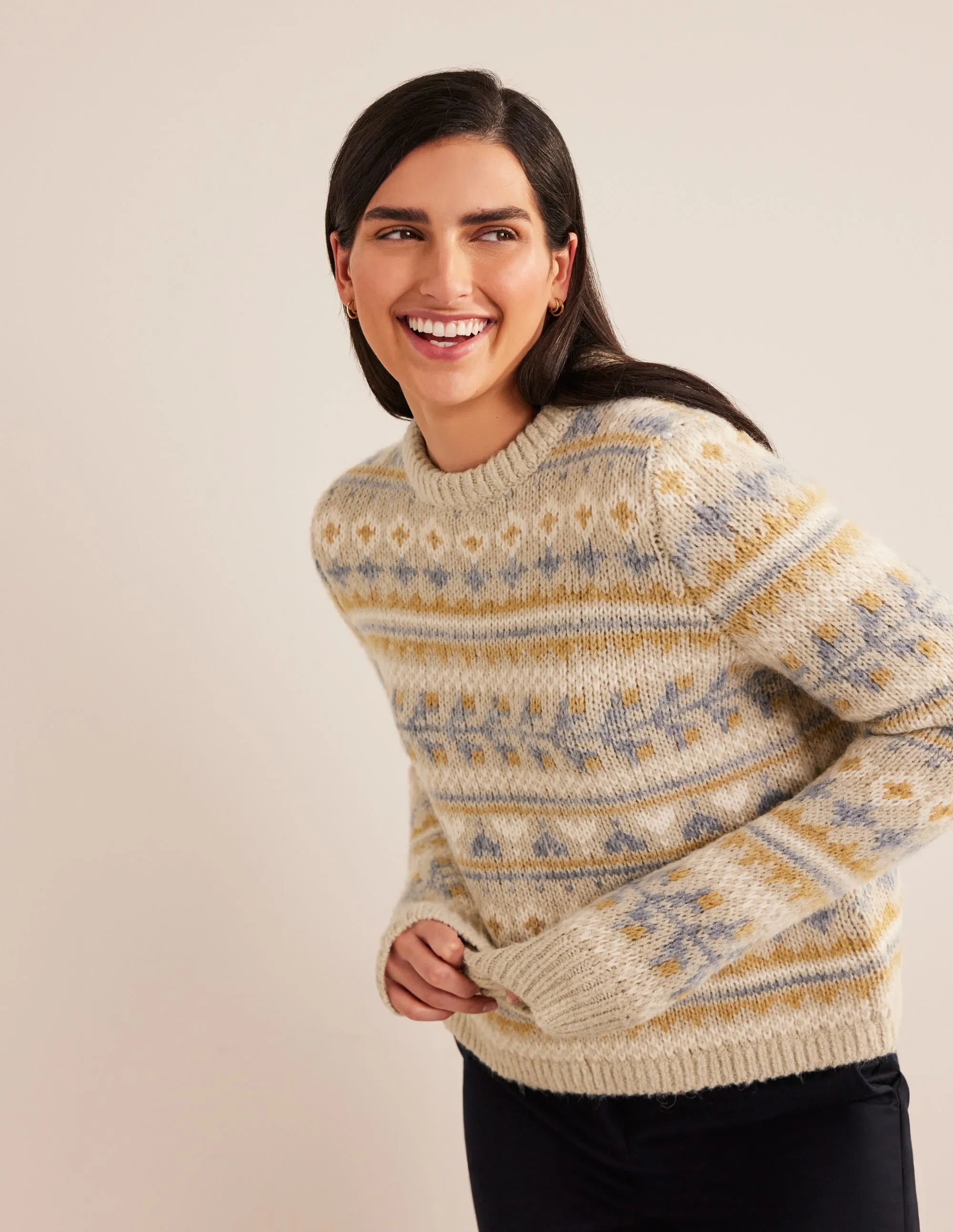 Fluffy Fair Isle Jumper-Oatmeal Melange Fairisle