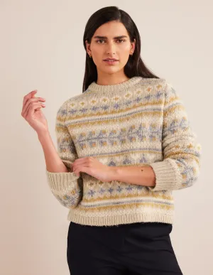 Fluffy Fair Isle Jumper-Oatmeal Melange Fairisle
