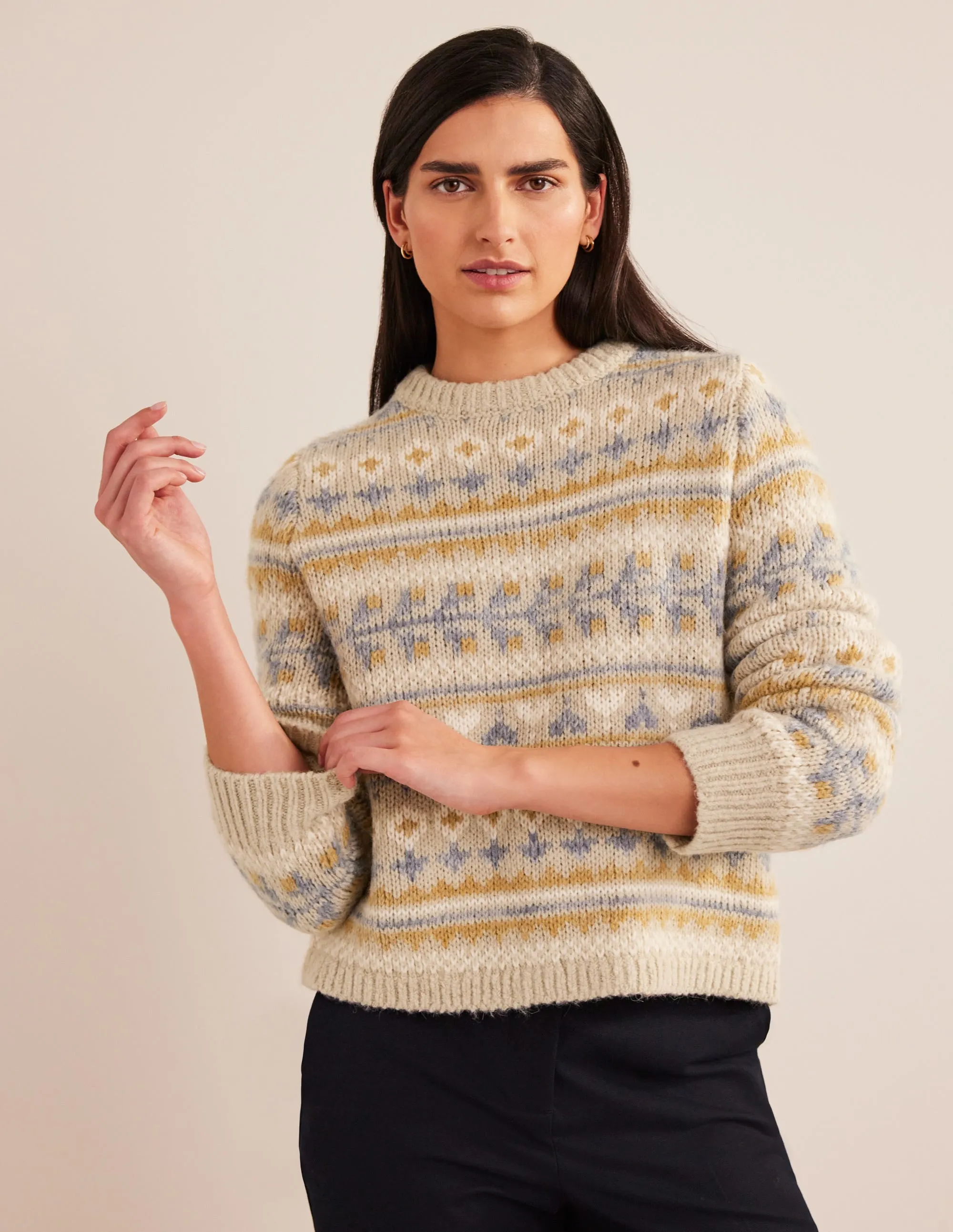 Fluffy Fair Isle Jumper-Oatmeal Melange Fairisle