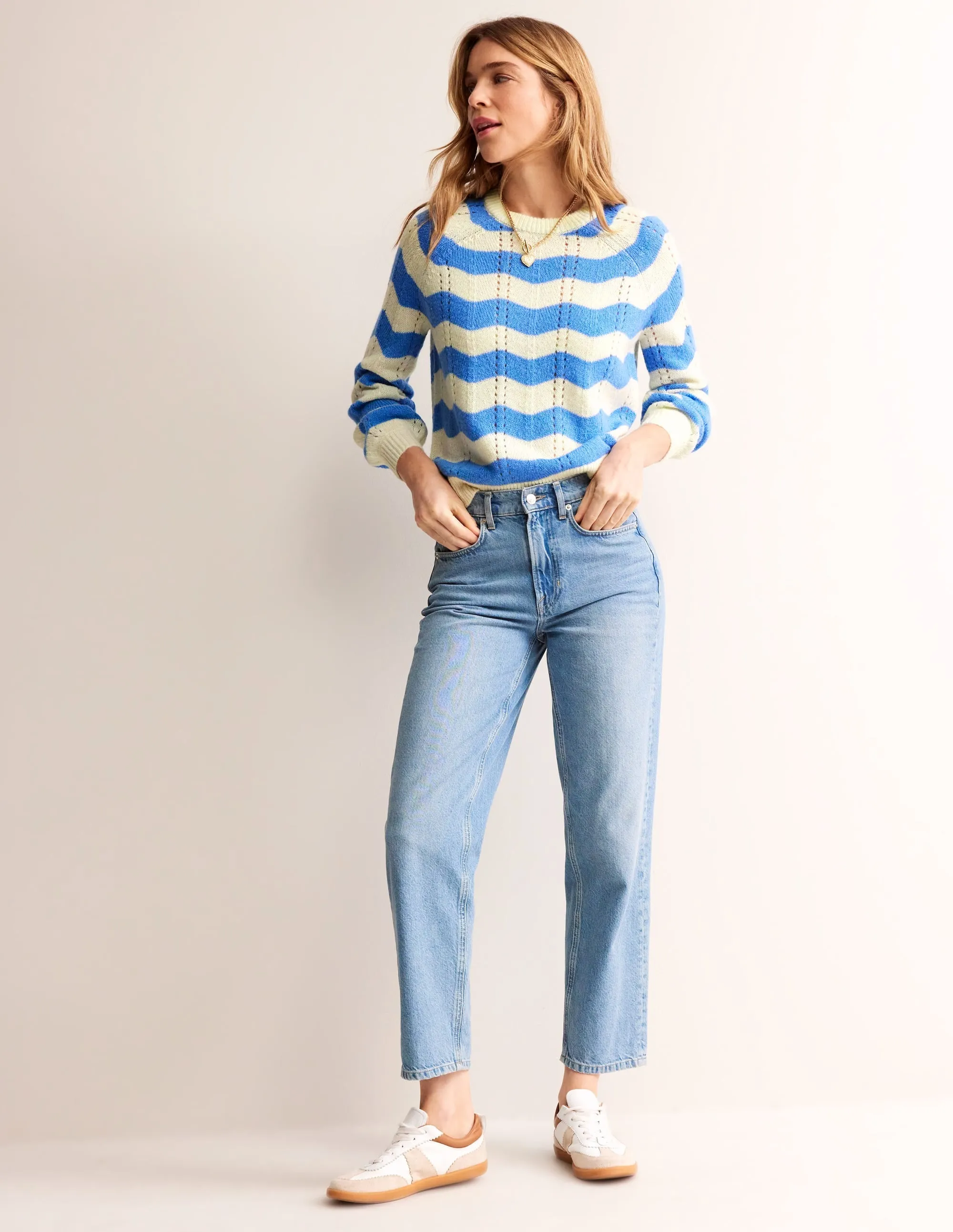 Fluffy Wave Jumper-Bright Blue, Warm Ivory Wave