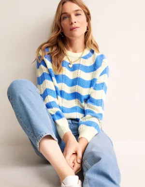Fluffy Wave Jumper-Bright Blue, Warm Ivory Wave