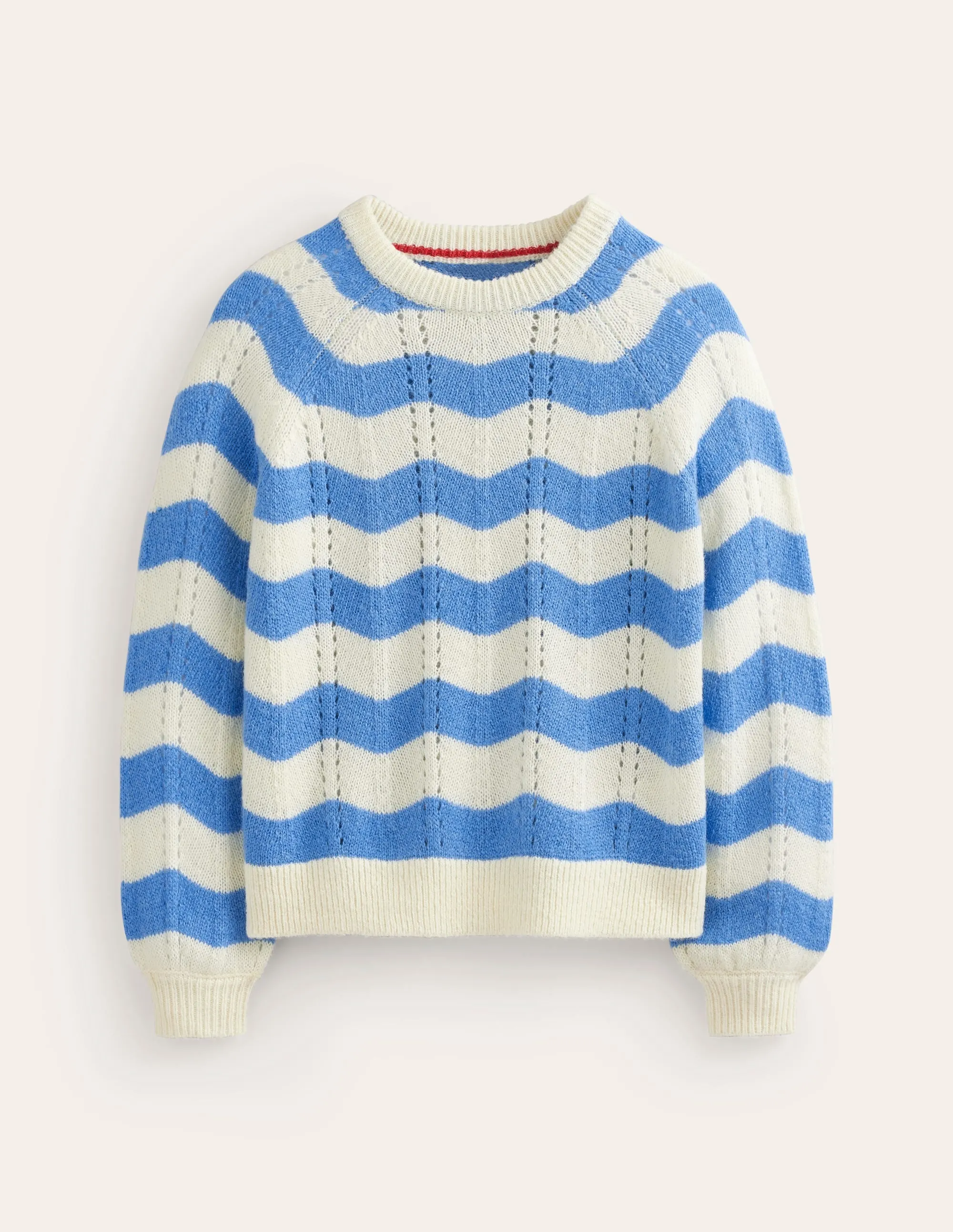 Fluffy Wave Jumper-Bright Blue, Warm Ivory Wave