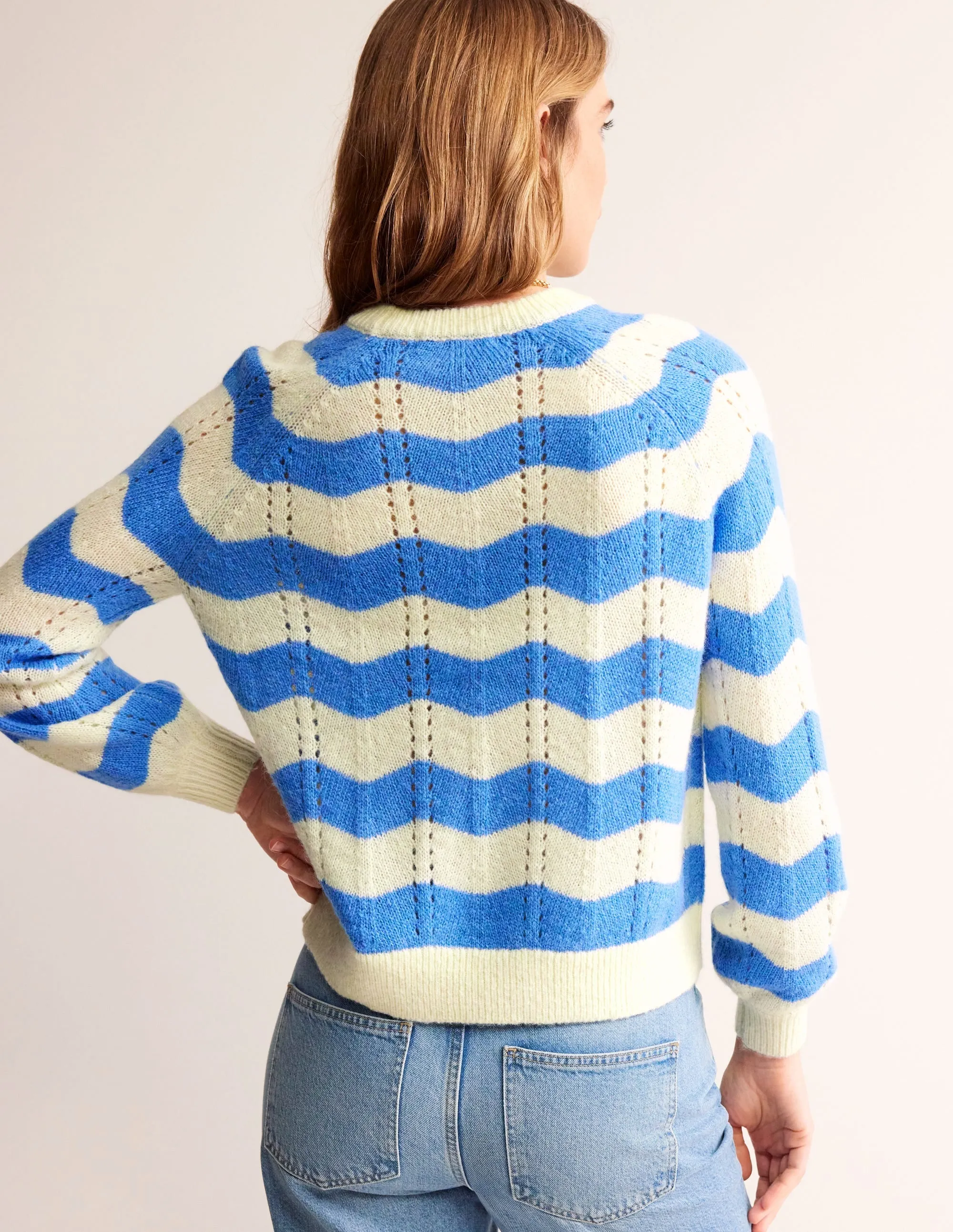Fluffy Wave Jumper-Bright Blue, Warm Ivory Wave