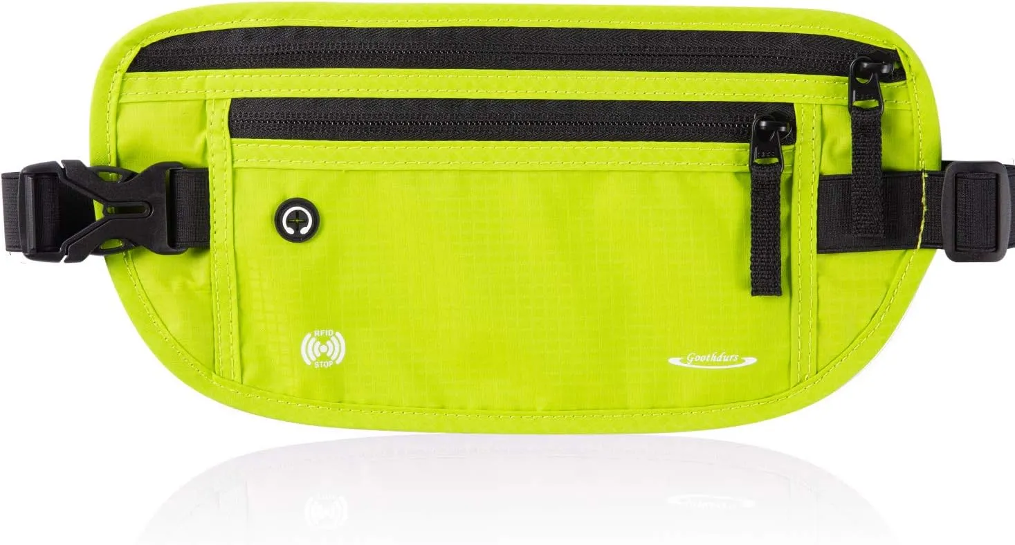 Goothdurs Money Belt for Travel - Slim Fanny Pack Passport Holder with RFID Blocking for WomenMen Hidden
