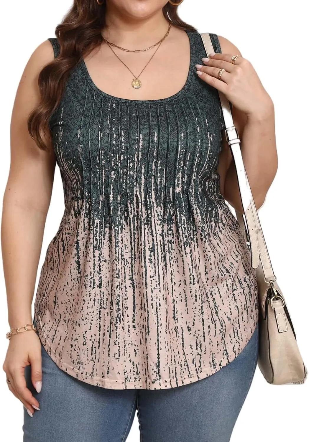 HBEYYTO Women Plus Size Tank Tops Casual Sleeveless Crew Neck Pleated Front Flowy Loose Camisoles Cami Shirts Blouses 1X-5X