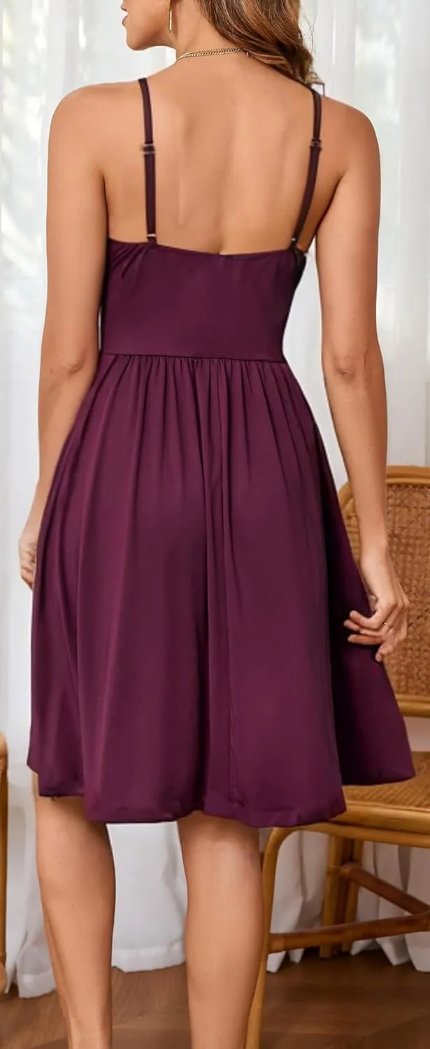 HipGlamp Women's Summer Casual Dress Sleeveless V Neck Beach Sundresses A Line Spaghetti Strap Midi Dress with Pockets