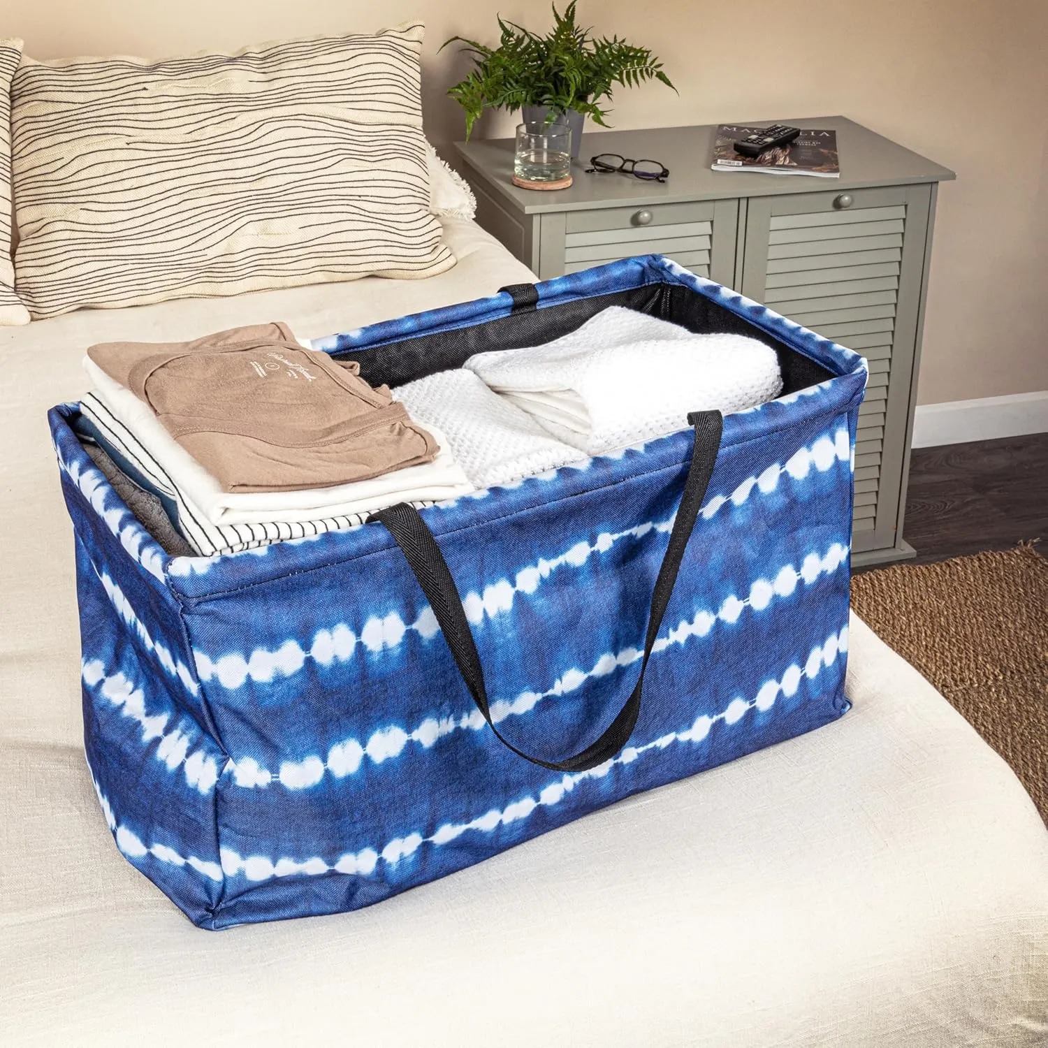 Household Essentials Krush Container All-Purpose Utility Tote, Water-Resistant Vinyl Lining, Tie Dye