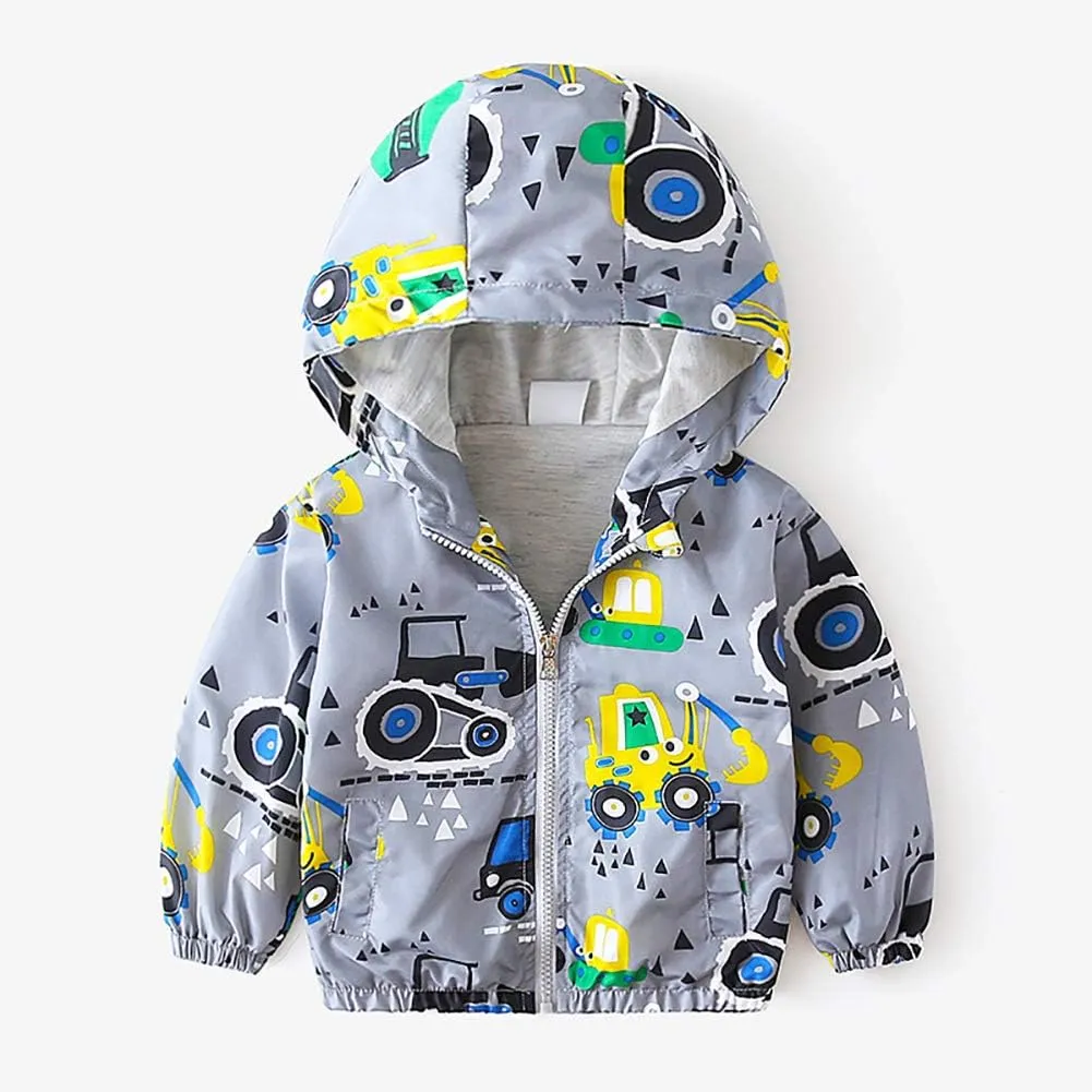 IBTOM CASTLE Baby Unisex Girl Boy Windbreaker Jacket Cartoon Print Hooded Zip Up Lightweight Coat Windproof Outwear