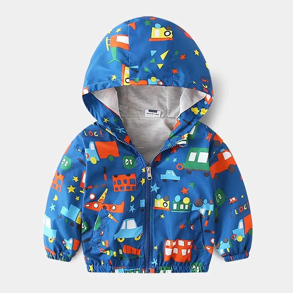 IBTOM CASTLE Baby Unisex Girl Boy Windbreaker Jacket Cartoon Print Hooded Zip Up Lightweight Coat Windproof Outwear