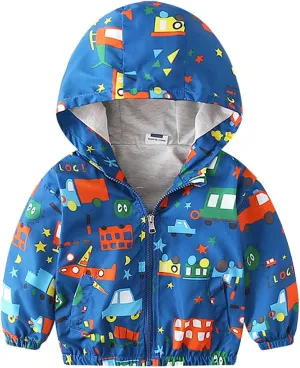 IBTOM CASTLE Baby Unisex Girl Boy Windbreaker Jacket Cartoon Print Hooded Zip Up Lightweight Coat Windproof Outwear