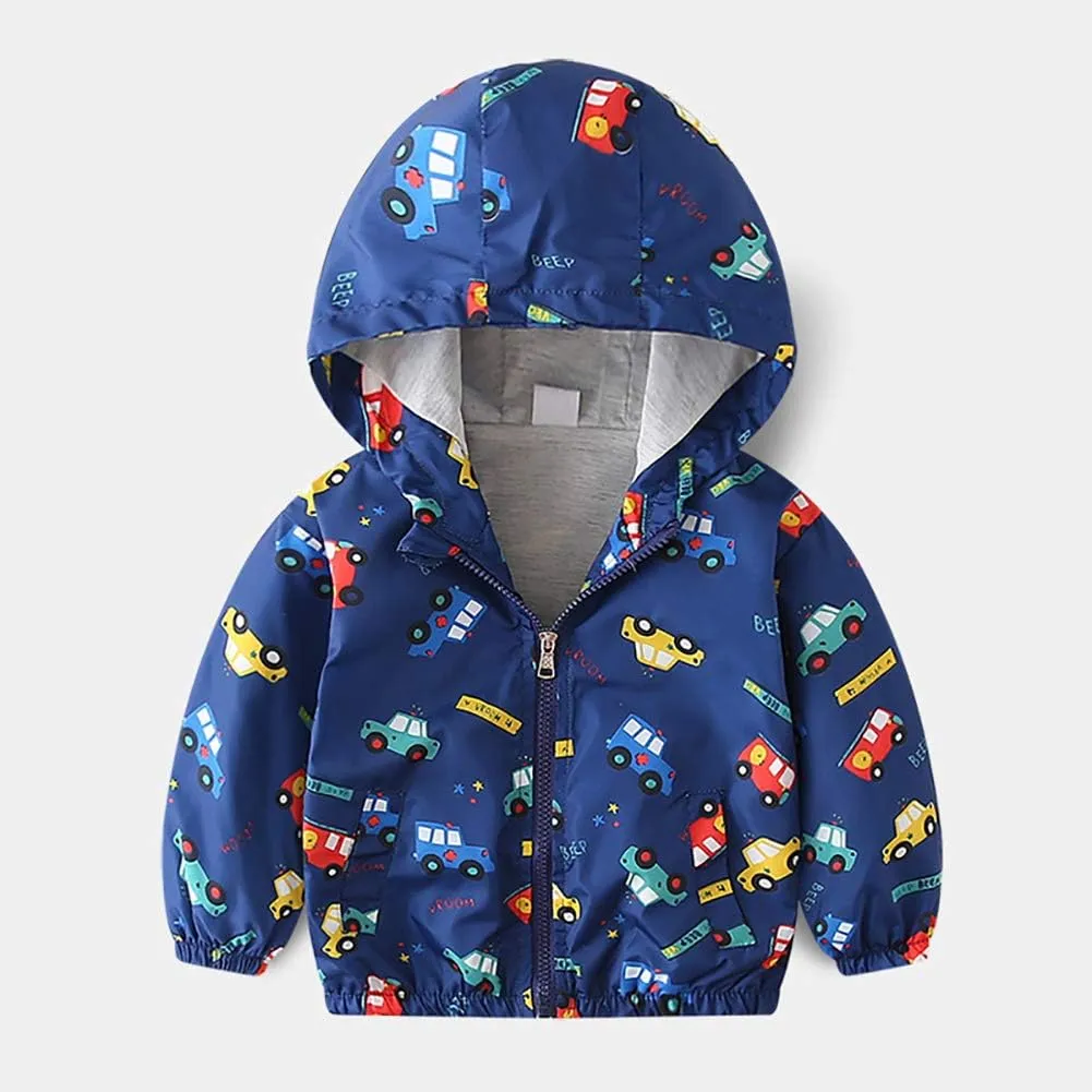 IBTOM CASTLE Baby Unisex Girl Boy Windbreaker Jacket Cartoon Print Hooded Zip Up Lightweight Coat Windproof Outwear
