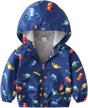 IBTOM CASTLE Baby Unisex Girl Boy Windbreaker Jacket Cartoon Print Hooded Zip Up Lightweight Coat Windproof Outwear
