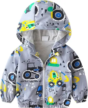 IBTOM CASTLE Baby Unisex Girl Boy Windbreaker Jacket Cartoon Print Hooded Zip Up Lightweight Coat Windproof Outwear