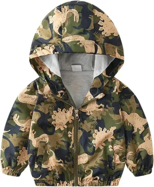 IBTOM CASTLE Baby Unisex Girl Boy Windbreaker Jacket Cartoon Print Hooded Zip Up Lightweight Coat Windproof Outwear