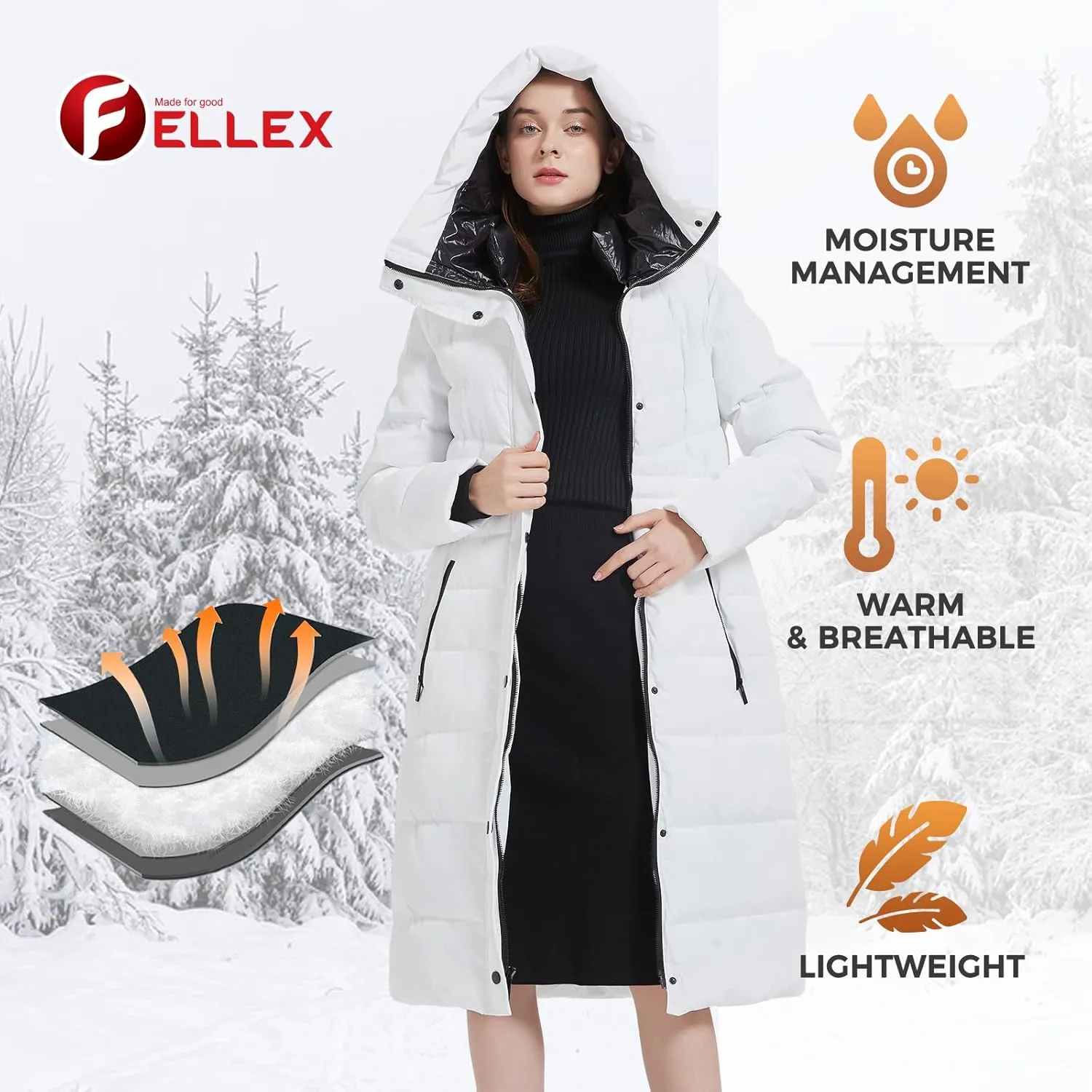 IKAZZ Women's Winter Coats, Thickened Warm Insulated Vegan Down Long Parka Jacket with Hood
