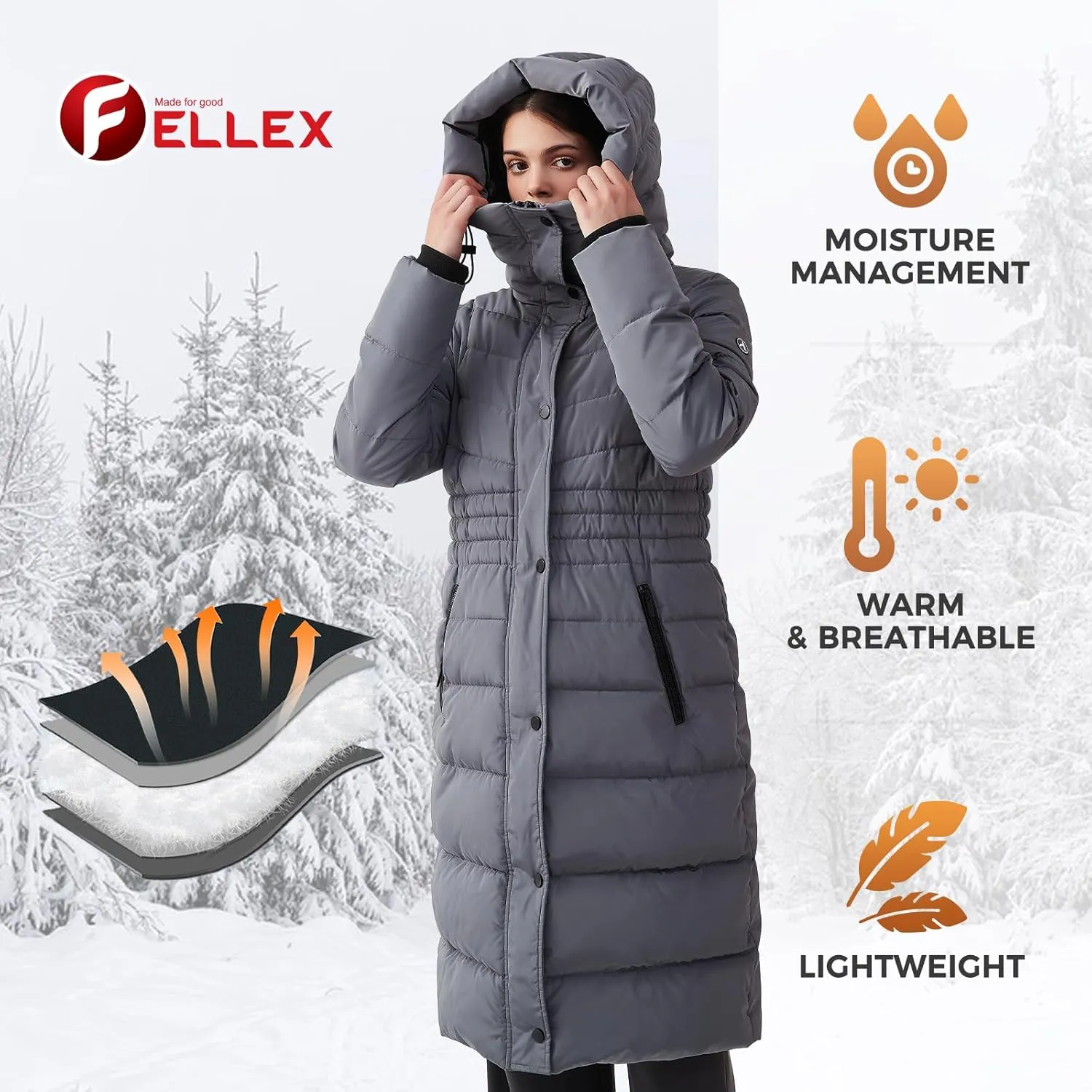 IKAZZ Women's Winter Coats, Thickened Warm Insulated Vegan Down Long Parka Jacket with Hood