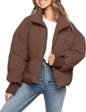 InterNos Women's Winter Stand Collar Zip Puffer Jacket Baggy Short Padded Down Coats