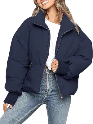 InterNos Women's Winter Stand Collar Zip Puffer Jacket Baggy Short Padded Down Coats