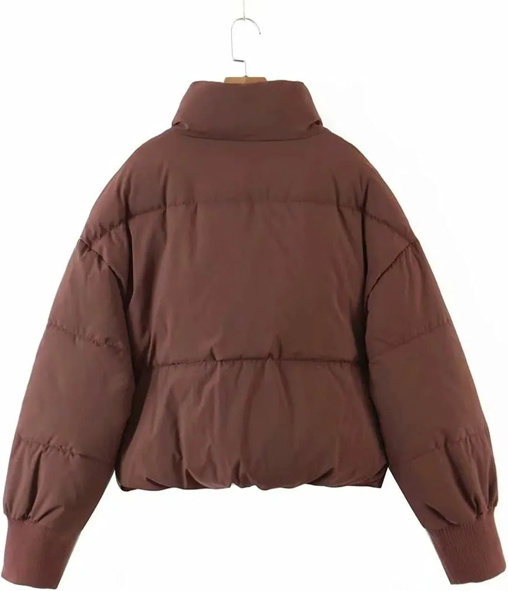 InterNos Women's Winter Stand Collar Zip Puffer Jacket Baggy Short Padded Down Coats