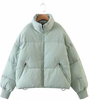 InterNos Women's Winter Stand Collar Zip Puffer Jacket Baggy Short Padded Down Coats