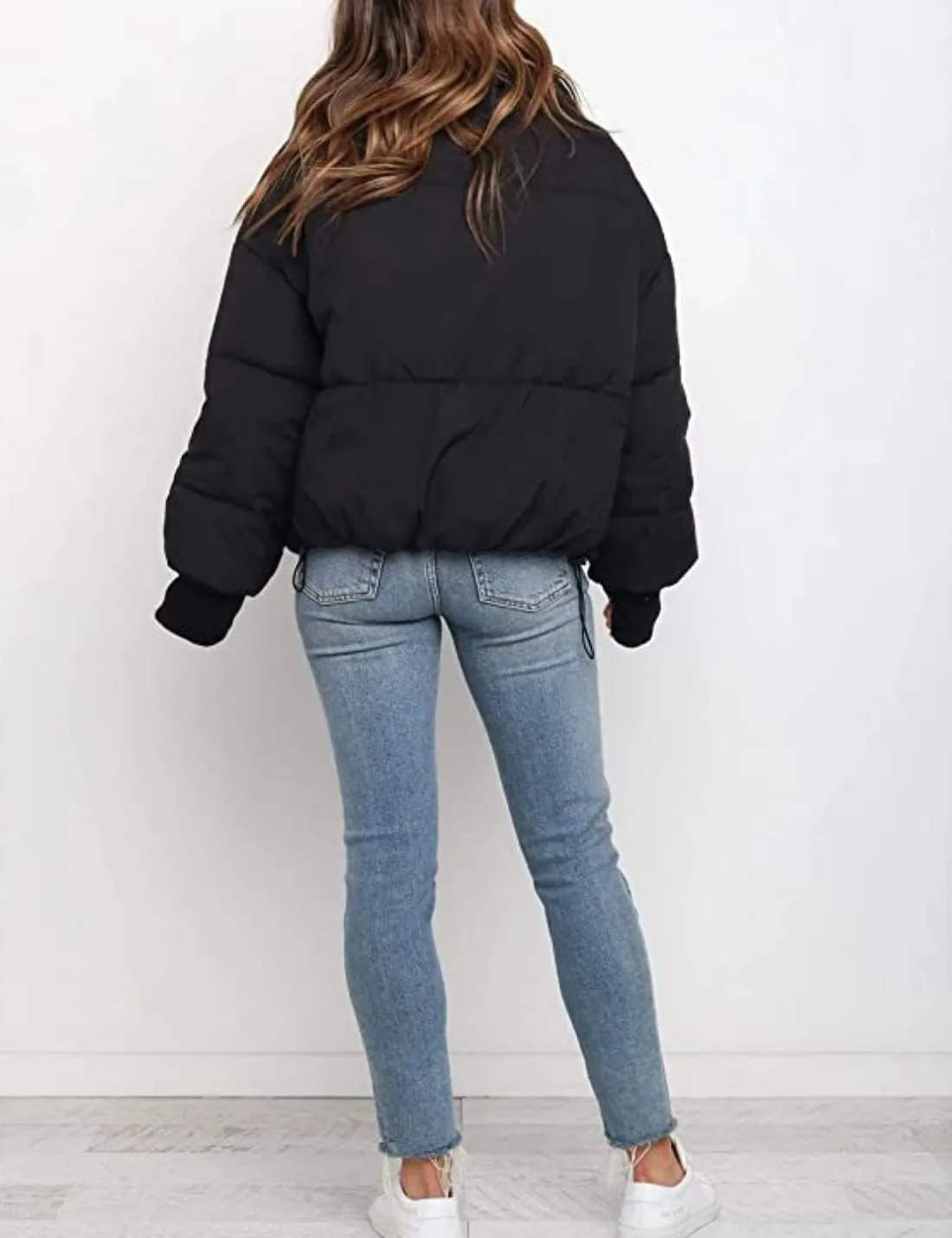 InterNos Women's Winter Stand Collar Zip Puffer Jacket Baggy Short Padded Down Coats