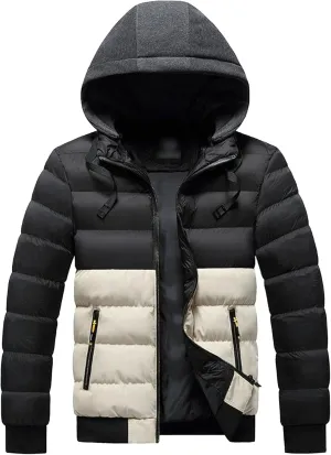 JEsilunmaMY Men's Casual Puffer Jacket with Removable Hood Winter Parka Cotton Down Coats Windproof Thermal Padded Jacket