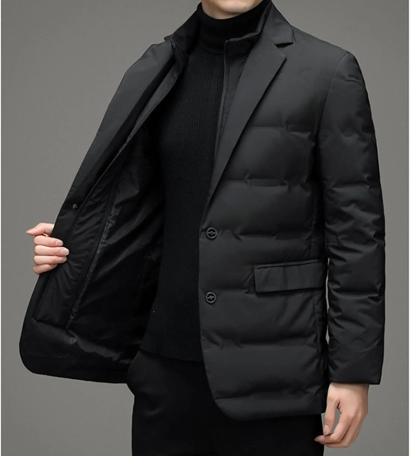 JEsilunmaMY Men's Suit Collar Insulated Puffer Jacket Winter Thermal Business Blazer Down Coats Windproof Padded Puffy Coat