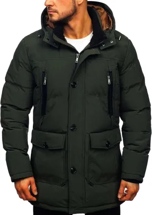 JEsilunmaMY Men's Thicken Parka Padded Puffer Jacket Windproof Cotton Winter Coat with Flap Pocket Warm Snow Ski Down Coats