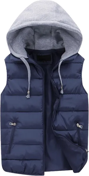 JEsilunmaMY Men's Winter Puffer Vest with Detachable Hood Sleeveless Thicken Warm Cotton Down Vest Casual Padded Vest Coats