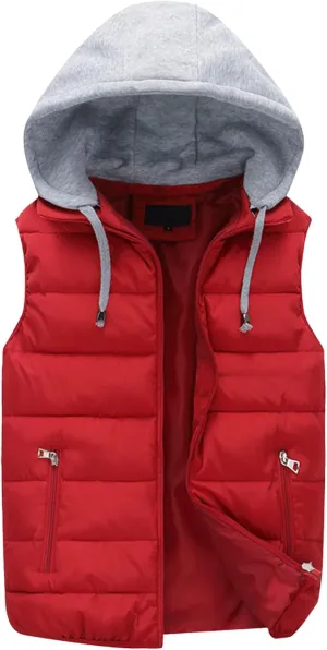 JEsilunmaMY Men's Winter Puffer Vest with Detachable Hood Sleeveless Thicken Warm Cotton Down Vest Casual Padded Vest Coats
