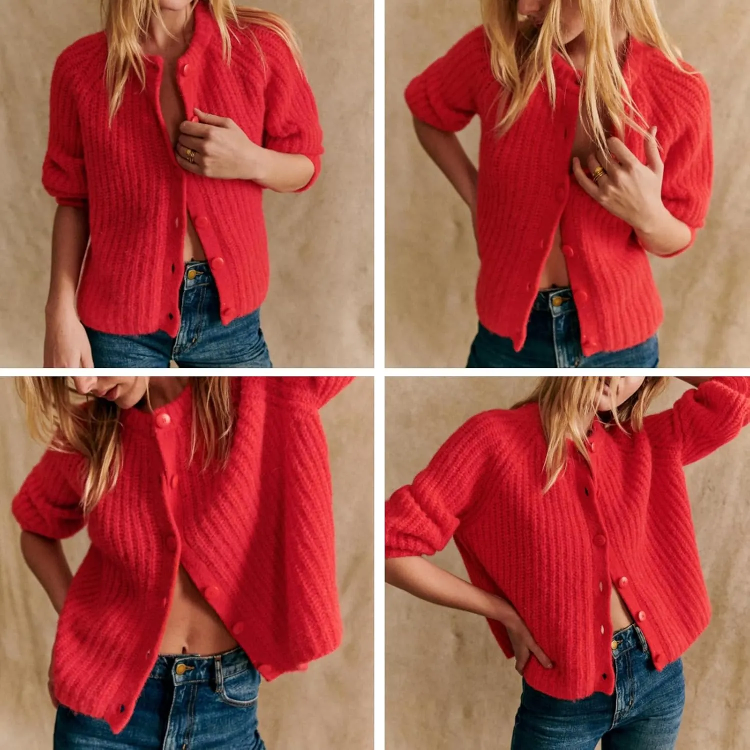 KEOMUD Women's Long Sleeve Cardigan Sweaters 2025 Spring Casual Crewneck Button Down Chunky Knit Cardigans