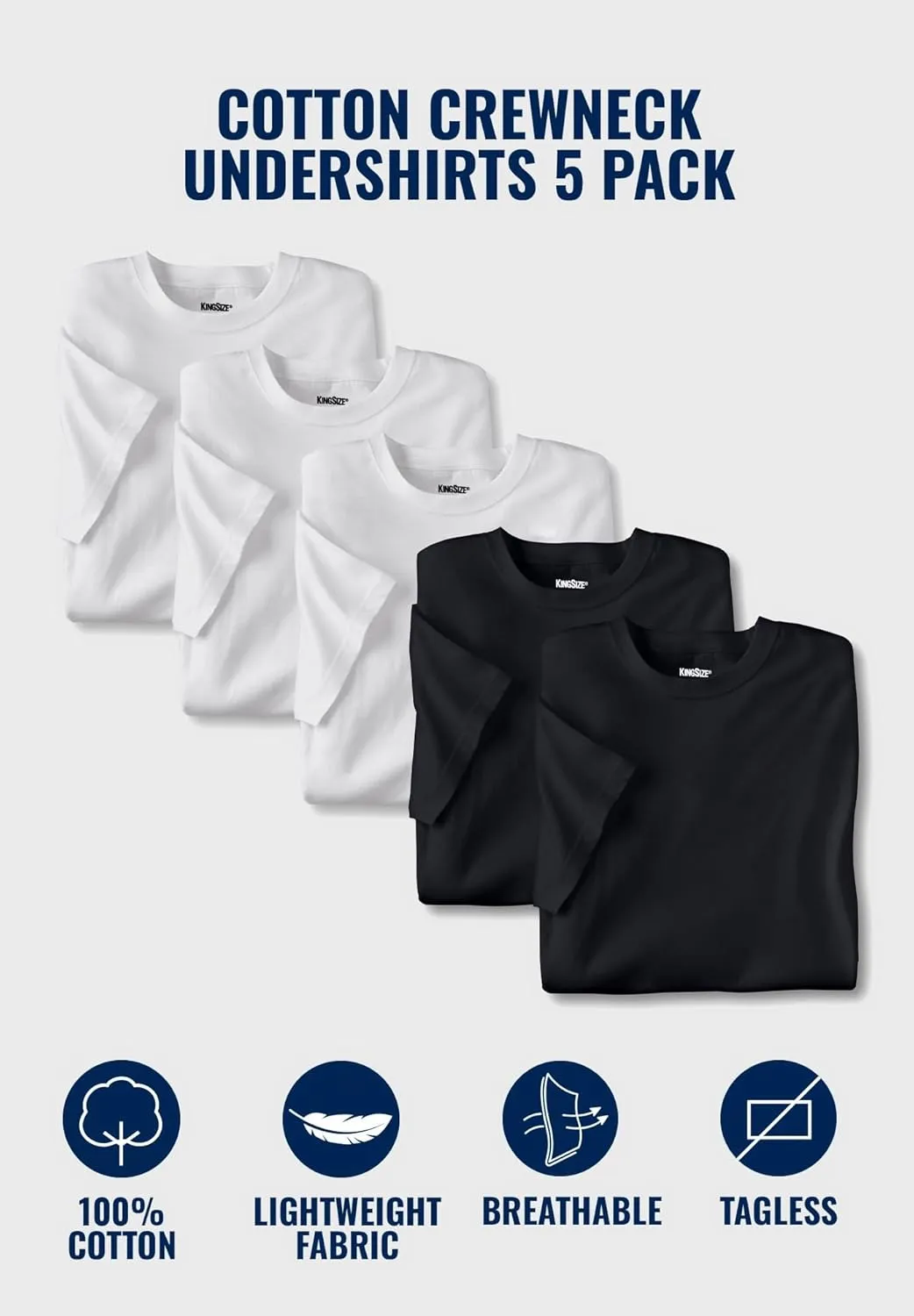 KingSize Men's Big & Tall 3-Pack Cotton Crewneck Undershirt