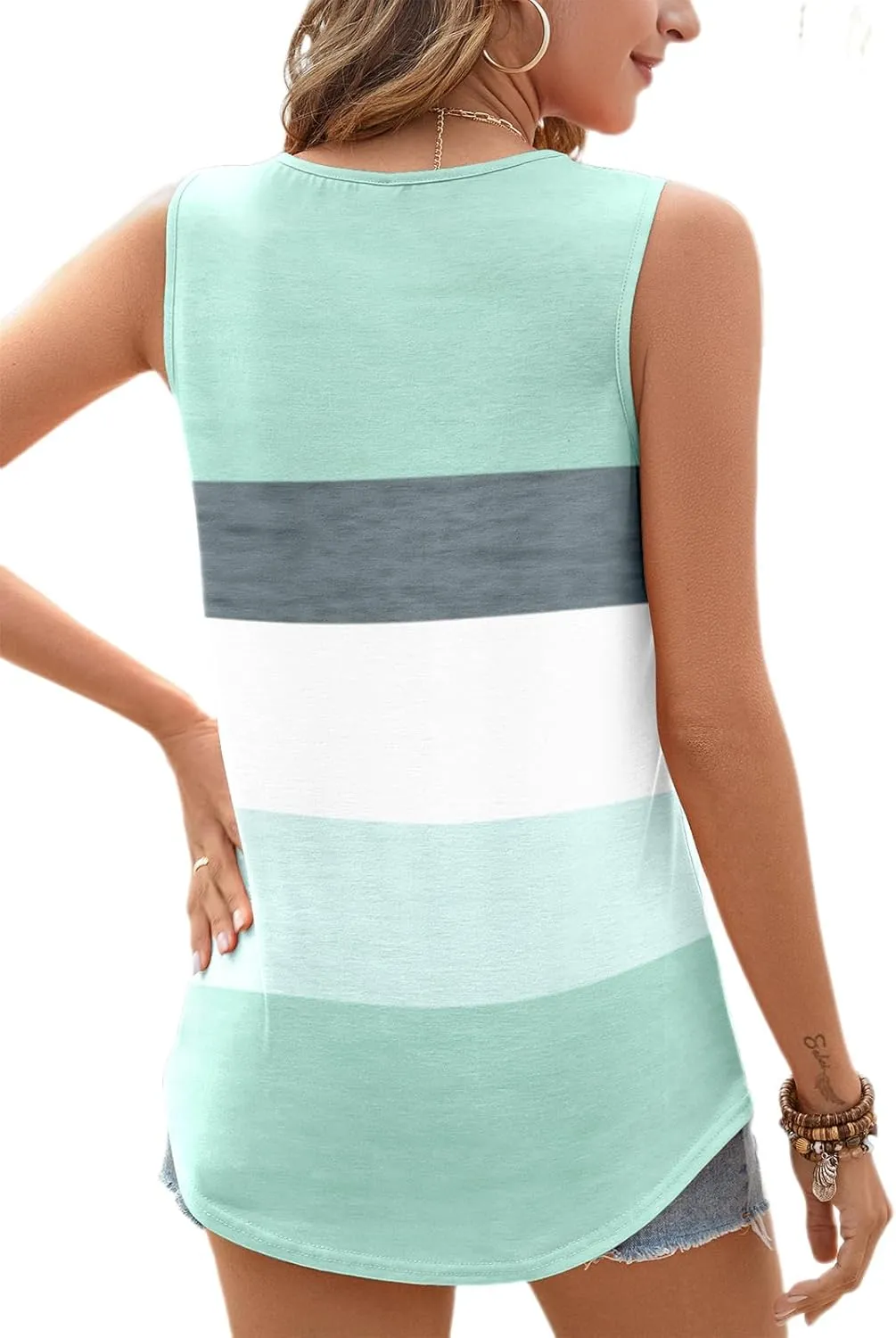 Ladlop Summer Square Neck Tank Tops for Women Pleated Loose Fit Casual Sleeveless Tops Shirts Flowy