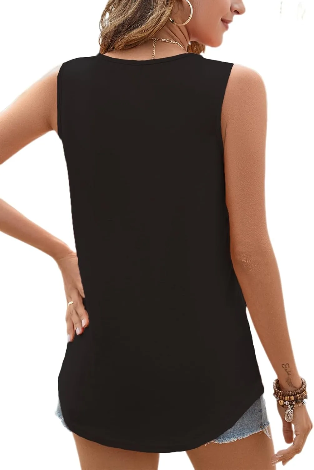 Ladlop Summer Square Neck Tank Tops for Women Pleated Loose Fit Casual Sleeveless Tops Shirts Flowy