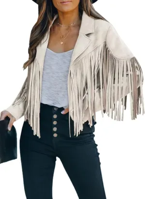 LAFOURAM Womens Fringe Jacket Faux Leather Suede Crop Tops Western Cowgirl Outfit
