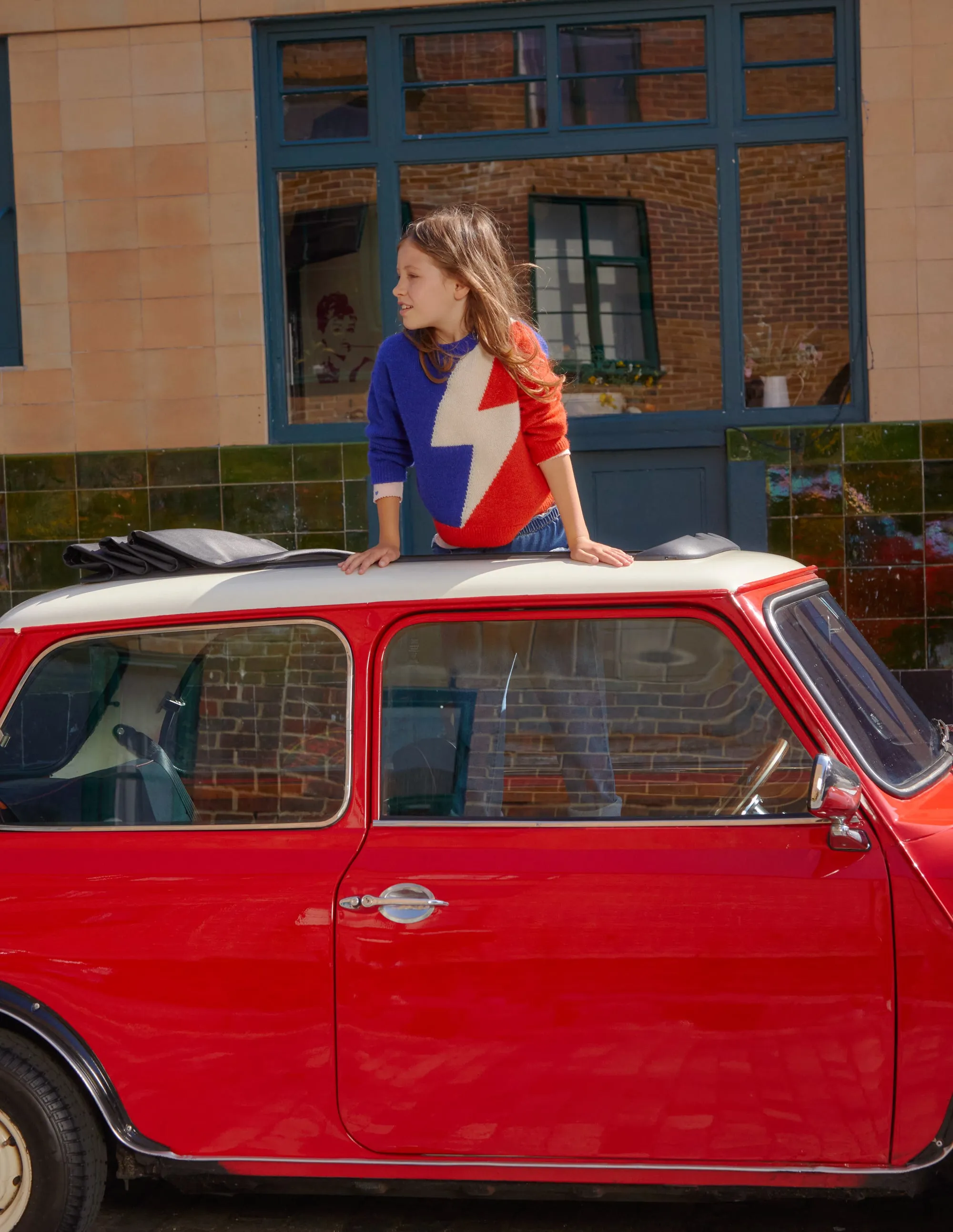 Lightning Bolt Jumper-Bluing/Dahlia Red