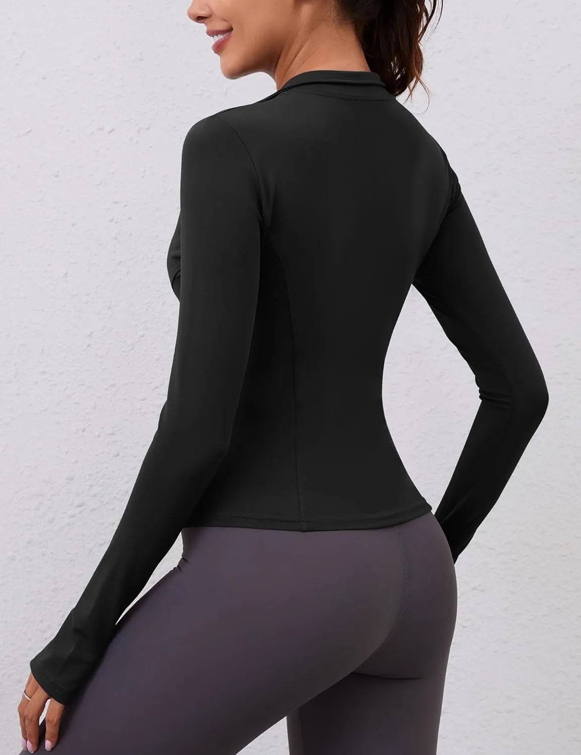 LOMON Womens Long Sleeve Workout Tops Quick Dry Quarter Zip Pullover Crop Yoga Athletic Slim Fit Shirts