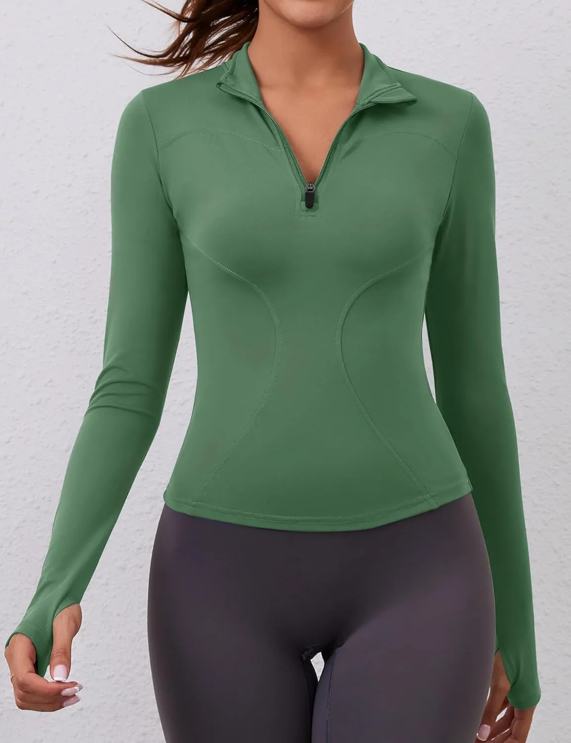 LOMON Womens Long Sleeve Workout Tops Quick Dry Quarter Zip Pullover Crop Yoga Athletic Slim Fit Shirts