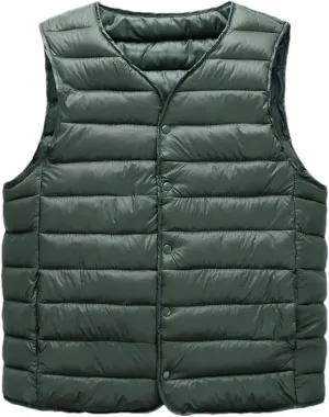Men Winter Down Vest Lightweight Packable Sleeveless Padded Warm Cotton-Padded Windproof Waistcoat Coat