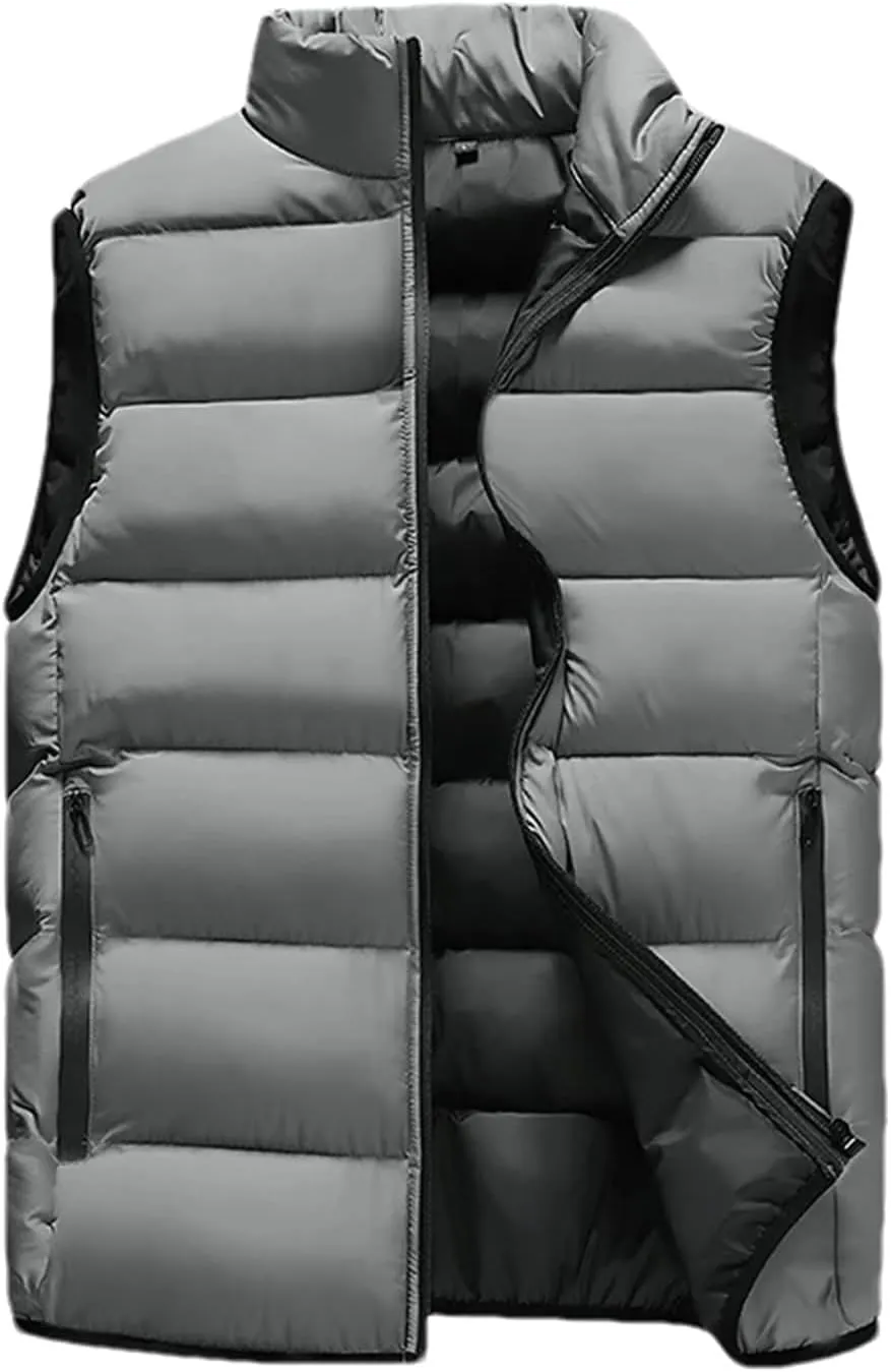 Men Winter Sleeveless Vest Jackets Fashion Stand Collar Thick Warm Zipper Cotton-Padded Waistcoat Coats