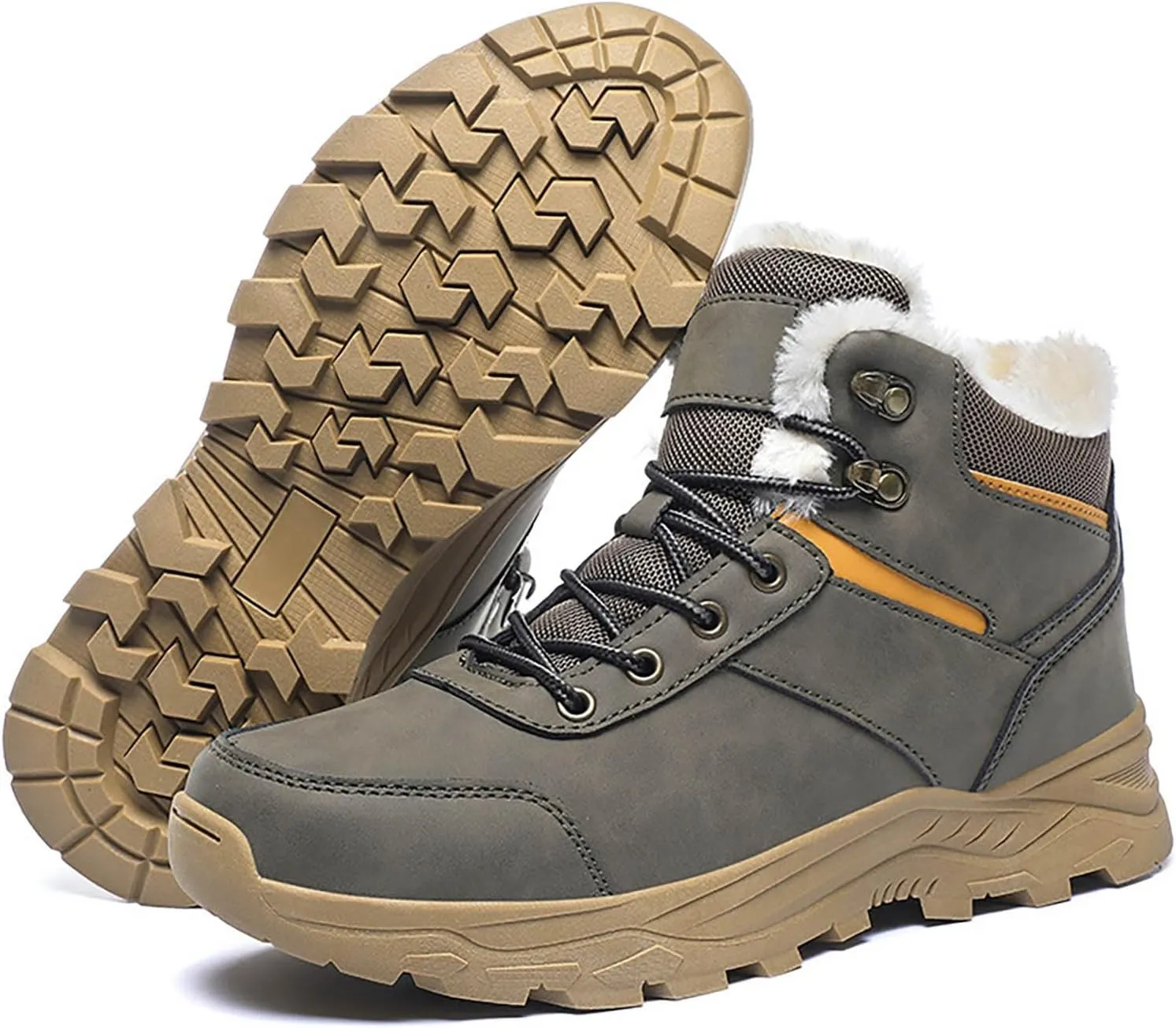Men Work Boots Slip On Hiking Sneakers Shoes with Fur Lined Working Shoes for Women with Zipper Lightweight Outdoor Botas Mid Ankle Work Casual Hike Grounded Footwear