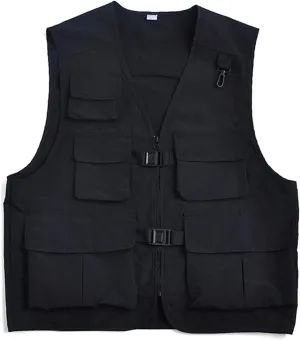 Men's Sleeveless V Neck Cargo Jacket Sport Zip up Streetwear Casual Motorcycle Vest Jacket with Pockets Lightweight