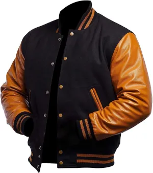 Mens Varsity Letterman Baseball Bomber Jacket | Casual Fashion Wool & Faux Leather College/High School Jackets