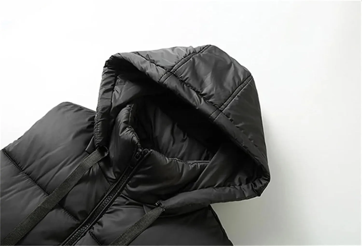 Men's Winter Hooded Down Vest Casual Stand Collar Zipper Warm Cotton Padded Sleeveless Waistcoat Jacket