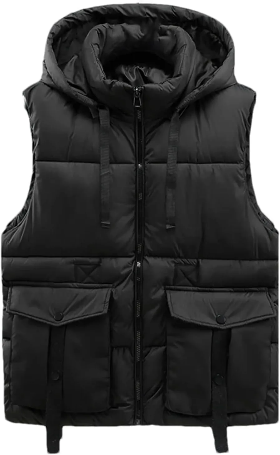 Men's Winter Hooded Down Vest Casual Stand Collar Zipper Warm Cotton Padded Sleeveless Waistcoat Jacket