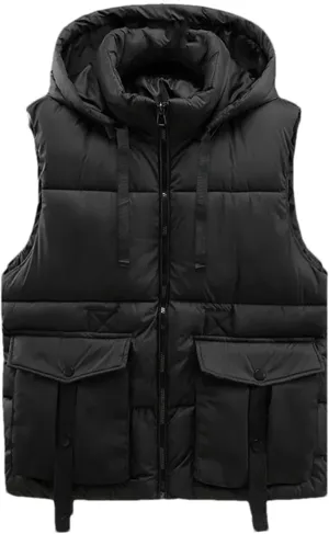 Men's Winter Hooded Down Vest Casual Stand Collar Zipper Warm Cotton Padded Sleeveless Waistcoat Jacket